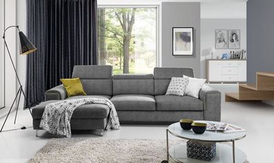 Ecksofa Sofa STELLA mit Schlaffunktion Dunkelgrau Ottomane Links