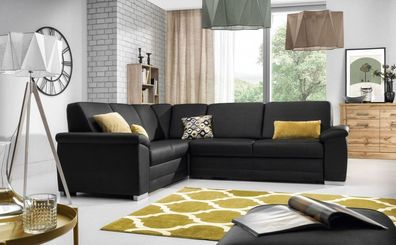 Ecksofa Sofa Vinzent Kunstleder Schwarz Ottomane Links