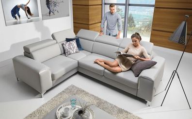 Ecksofa Sofa STELLA L mit Schlaffunktion Hellgrau Ottomane Links