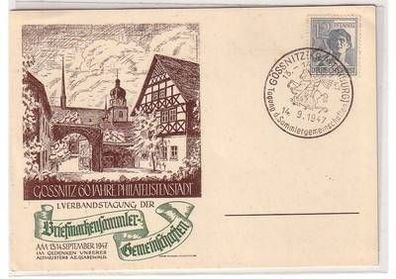 21322 Anlaßkarte mit Sonderstempel Gößnitz Tagung der Sammlergemeinschaften 1947