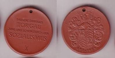 braune DDR Porzellan Medaille 1000 jähriges Torgau 1973