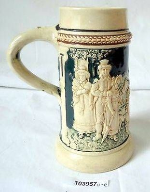 schöner Keramik Bierkrug 0,4 l mit Motiv "Im Maien" um 1920