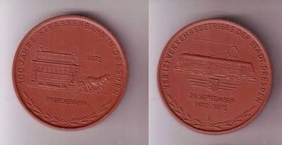 braune DDR Porzellan Medaille Meißen Pferdebahn Dresden 1872-1972