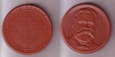 seltene braune DDR Porzellan Medaille Fritz Reuter 1810-1874
