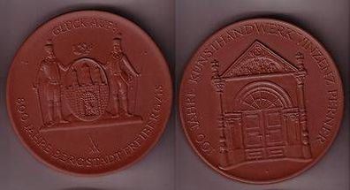 seltene braune DDR Porzellan Medaille 800 Jahre Bergstadt Freiberg i. Sa.