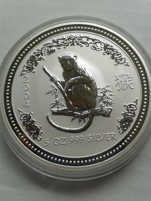 8$ Dollars 2004 Silber Australien Lunar Affe 155,5g 999er Silber in Original-Münzdose