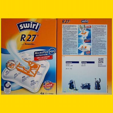 4 Beutel SWIRL R 27 MicroPor Staubsaugerbeutel R27 frei Haus per Warensendung
