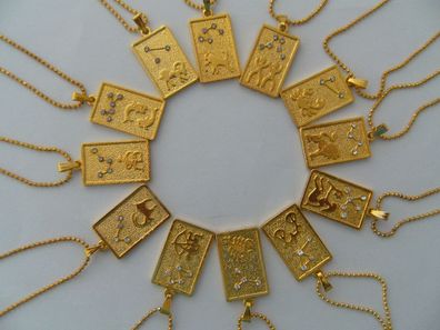 1 Kette mit Sternzeichen Anhänger Ketten Horoskop Astrologie Tierkreiszeichen golden