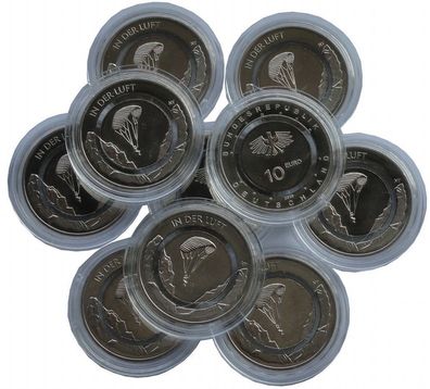 10 x 10 Euro Münze in der Luft 2019 A Berlin Bankfrisch mit farblosen Polymerring
