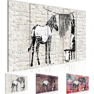 Kunstdruck Leinwand aus Vlies Bild Bilder Wandbild XXL 100x40 cm Banksy Zebra