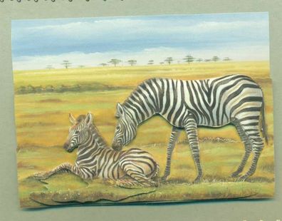 3D Karte 2 Zebras / Mutter mit Kind