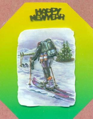 3D Karte Ski-Läufer Happy New Year