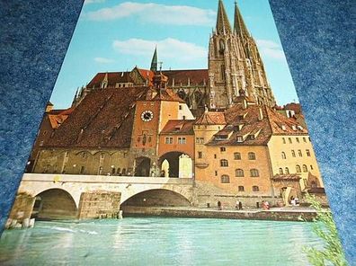 3942 / Ansichtskarte- Regensburg Steinerne Brücke und Dom St. Peter