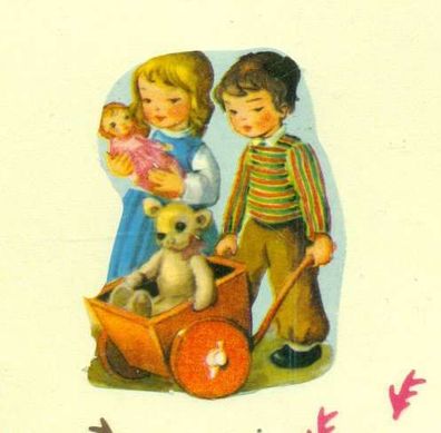 Neutrale Karte Kinder mit Teddy u. Puppe