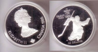 20 Dollar Silber Münze Kanada Olympiade Calgary 1988 Eishockey 1986