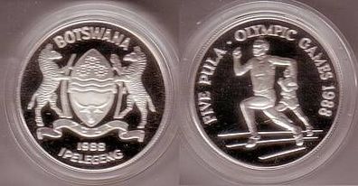 5 Pula Silber Münze Botswana Olympia Seoul 1988 Läufer, Wappen