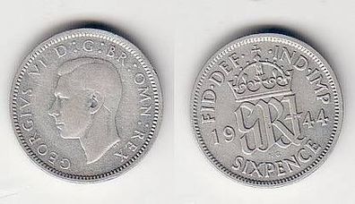 6 Pence Silber Münze Großbritannien 1944