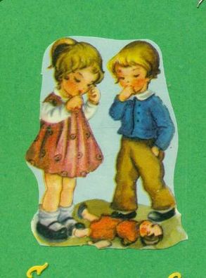Neutrale Karte Kinder mit einer kaputten Puppe