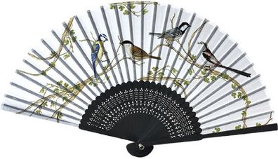 Fächer Meisen, 21 x 38 cm, Vögel, Fasching Karneval Accessoire Handfächer Sommer