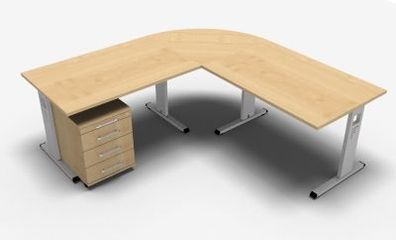 Winkelschreibtisch 200x200cm Schreibtisch O200 Rollcontainer Büro Arbeitstisch