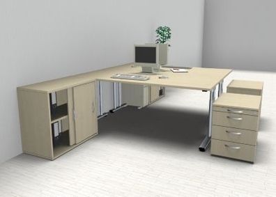 Doppelarbeitsplatz GD28 mit Rollcontainer Doppelschreibtisch Schreibtischkombination