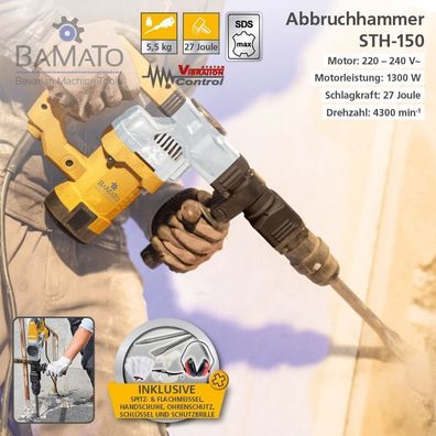 BAMATO Bohrhammer / Abbruchhammer STH-150 mit 7-tlg. Zubehörset
