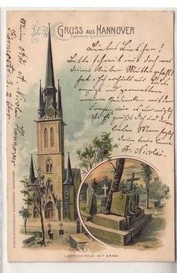 15108 Ak Lithographie Gruss aus Hannover Gartenkirche mit Grab 1902