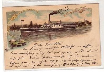 56671 Ak Lithographie Gruß vom Ammer-See mit Dampfer Gisela 1901