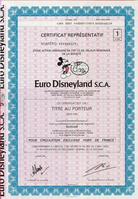 echte Euro Disneyland SCA Aktie von1983 mit noch 13 Coupons