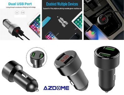 Autoladegerät 2 USB Ladegerät Zigarettenanzünder Adapter CarCharger Highspeed NEU OVP