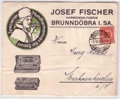 56875 seltener Reklame Brief von Brunndöbra nach Markneukirchen 1923