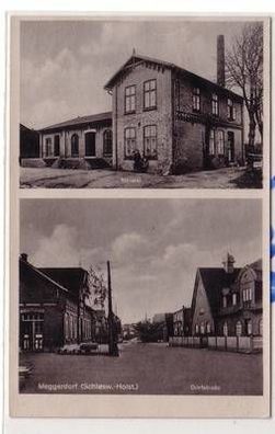 57561 Ak Meggendorf Schleswig Holstein Meierei und Dorfstrasse um 1940