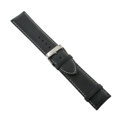 Ingersoll Ersatzband für Uhren Leder schwarz Naht weiss Dornschließe Si 24 mm
