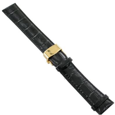 Ingersoll Ersatzband für Uhren Leder schwarz gl. Kroko Faltschl. gold 22 mm