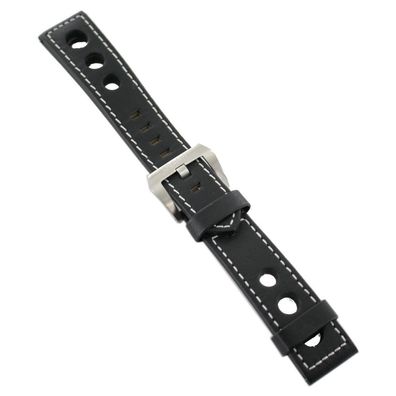Ingersoll Ersatzband für Uhren Leder schwarz Naht weiss Loch Dornschl. 22 mm