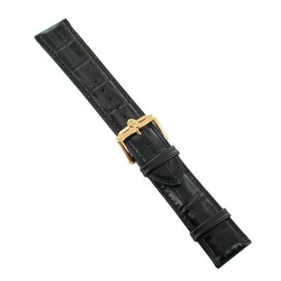 Ingersoll Ersatzband für Uhren Leder schwarz g. Kroko Dornschließe Gold 22 mm