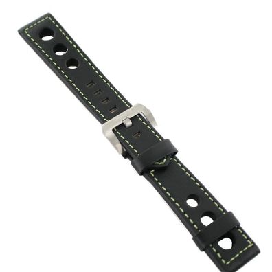 Ingersoll Ersatzband für Uhren Leder schwarz Naht grün Loch Dornschl. 22 mm