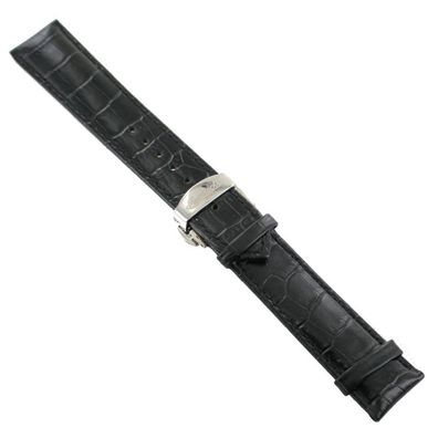 Ingersoll Ersatzband für Uhren Leder schwarz g. Kroko Faltschließe Si 22 mm