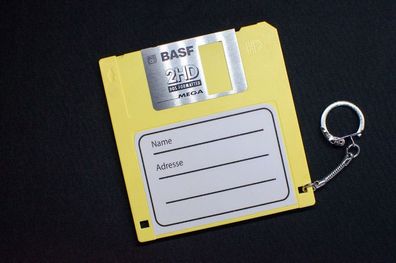 Adressanhänger Taschenanhänger Kofferanhänger Diskette RETRO Disc Floppy GELB