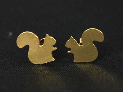 Eichhörnchen Ohrstecker Miniblings Ohrringe Tier Baum Grauhörnchen Kinder golden