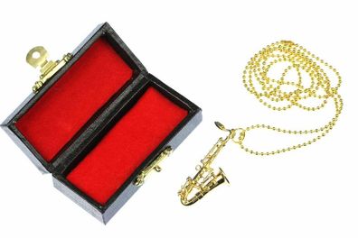 Saxofon Kette Saxofonkette Halskette Miniblings Saxophon Sax vergoldet 80cm + Box