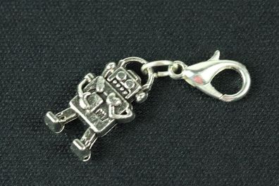 Roboter Charm Anhänger Miniblings Bettelanhänger Steampunk Herz 18mm silber