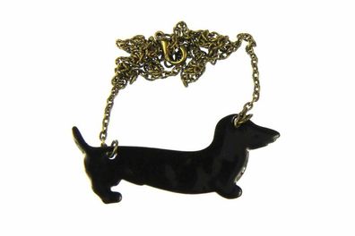 Emaille Dackel Kette 50cm Miniblings Halskette Kette Hund Dachshund emailliert schwz.
