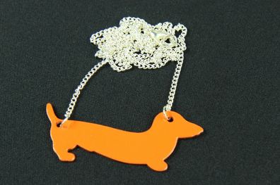 Emaille Dackel Kette 45cm Miniblings Halskette Kette Hund Dachshund emailliert orange