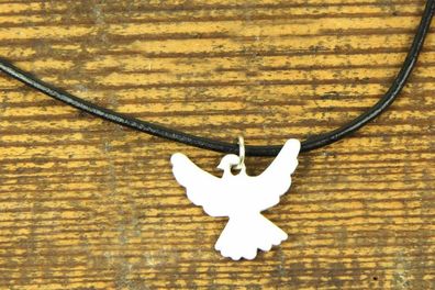 Emaille Taube Friedenstaube Kette Miniblings Halskette Vogel Lederband 45cm weiß