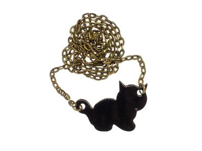 Emaille Katze Kette Miniblings Halskette Katzenkette emailliert 45cm Cat schwz