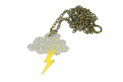 Emaille Gewitter Kette Miniblings Halskette Wolke Blitz Donner Wetter Cloud 60cm