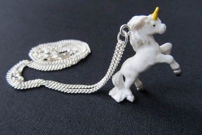 Einhorn Kette Halskette Miniblings 45cm Fantasy Pony Pferd Unicorn Gummi weiß
