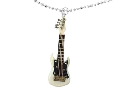 E-Gitarre Kette Halskette Miniblings 80cm Gitarrist Gitarristin Musiker + Box weiß