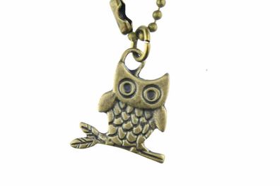 Eule Kette Halskette Miniblings 80cm Eulenkette Eulen Vogel Bird Uhu Kauz Bronze